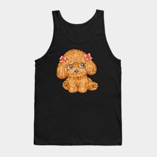 Toy poodle wearing a ribbon looks up Tank Top